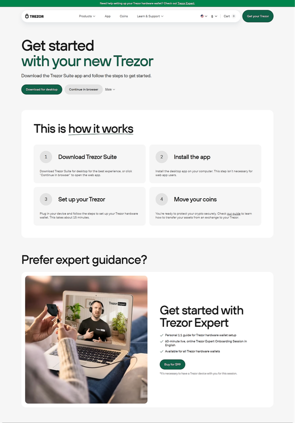 Getting Started With Trezor via trezor.io/start